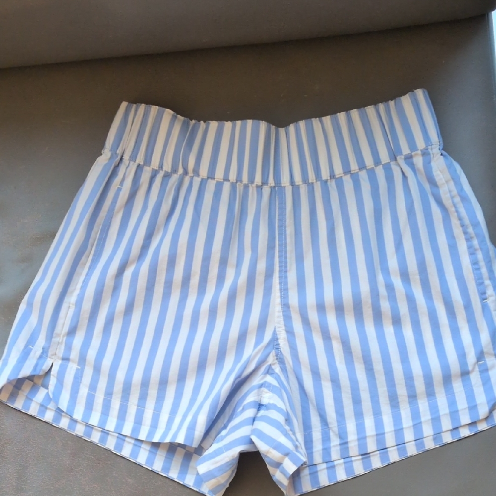 AYR High Waist Striped Shorts in Blue and White